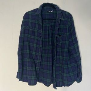 BDG Navy Green Button Down Flannel